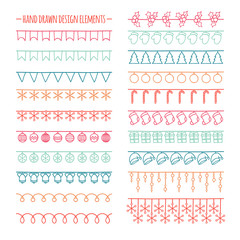 Set of 2016 Christmas season hand drawn vector line border and