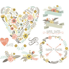 Wedding Floral Collection.Elements.Labels,Ribbons,Hearts,Arrows,Flowers,Wreaths,Laurel.