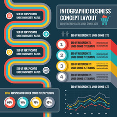 Business infographic concept layout in flat design style for presentation, booklet, website and other design projects. Vector infographic template.