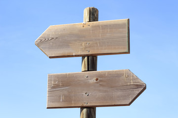 Wooden sign indicating the left and right directions (or before and after)