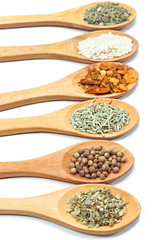 Various spices isolated on white