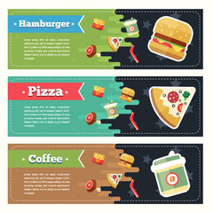 Vector concept fast food flat banner set. Flayer, poster. Coffee