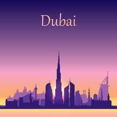 Obraz premium Dubai skyline silhouette on sunset background