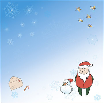 A christmas card with Santa, snowman, Magic wand. All group members are stored on separate layers 