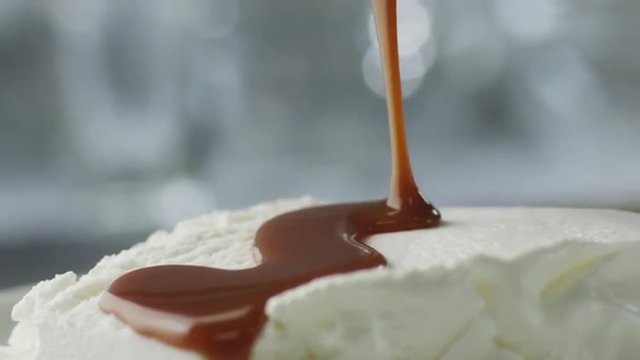 Caramel Topping Covering Ice Cream