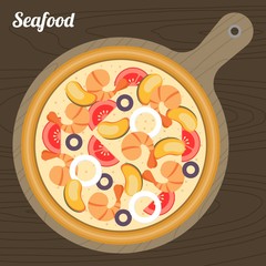 Vector seafood pizza,flat design