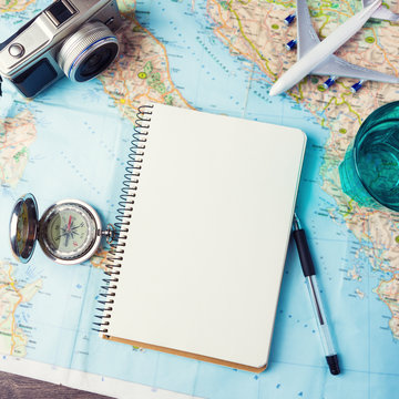Take me to the trip! planning items. Instagram style photo. Leave your baggage behind