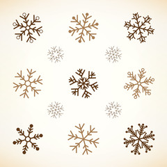 Naklejka na ściany i meble Set of 9 bright flat snowflakes