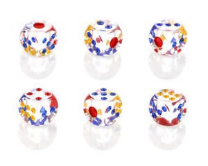 Six crystal dices with six number