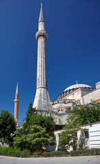 Fototapeta na wymiar The minaret of Hagia Sophia, Istanbul, Turkey