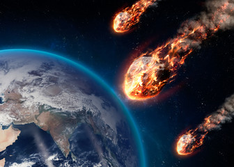 Obraz premium Meteor glowing as it enters the Earth's atmosphere