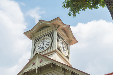 Sapporo city clock tower and blue sky in summer at hokkaido