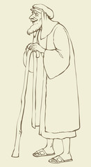 Old Jew in national dress. Vector drawing