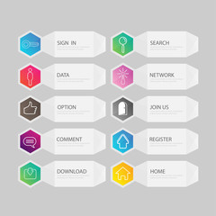 banner button with social icon design options. Vector illustrati