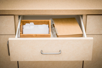 Kitchen counter drawer with blank recipes inside
