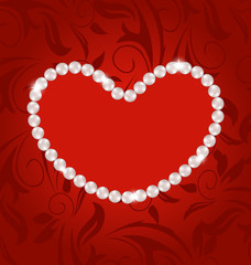 Floral postcard with heart made in pearls for Valentine Day, cop
