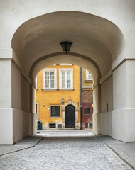 archway in a street of Warsaw