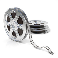 Obraz premium Film reels. Video icon. 3D render illustration isolated on white background
