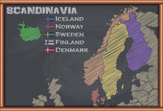 Blackboard With The Map Of Scandinavia