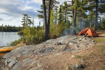 Campsite on Boundary Waters lake in northern Minnesota