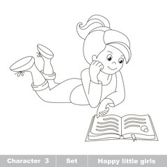 Vector cartoon little girl read the book.
