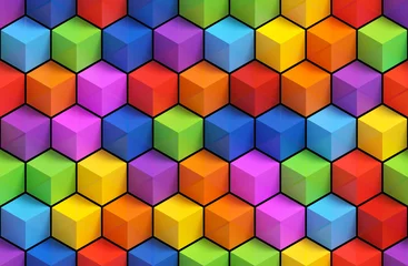 Tuinposter Colorfull 3D geometric boxes background - vibrance cubes seamless pattern © 123dartist
