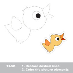 Cartoon bird. Restore dashed line. Color picture.  