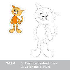 Trace game for children. One cartoon cat to be traced. 