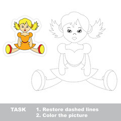 Obraz premium One cartoon doll to be traced. Restore dashed line and color pic
