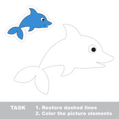 One cartoon dolphin. Restore dashed line and color picture.