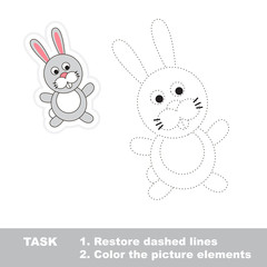 One cartoon rabbit. Restore dashed line and color picture.