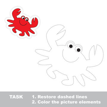 One cartoon crab. Restore dashed line and color picture.