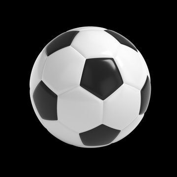 Football - Soccer ball HQ 3D render isolated with clipping path on black.