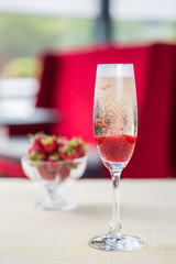 Glass of cold champagne