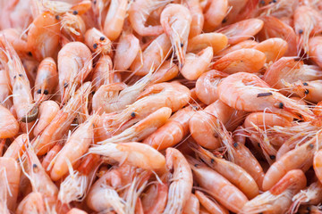 handful boiled of shrimps on a table
