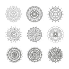 Set of outline hand drawn mandalas.