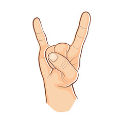 Man hand  isolated on white background. Human gesture. Cool sign. Rock-n-roll sign. Devil sign.