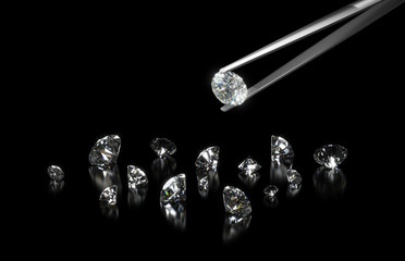 Luxury diamond in tweezers closeup with dark background © 123dartist