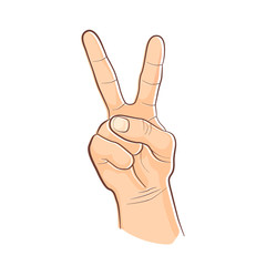 Human gesture. Victory sign. Man hand outline isolated on white background.