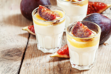 Homemade yogurt with  figs and  honey, selective focus