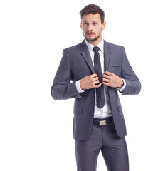 business, people and office concept - businessman in suit