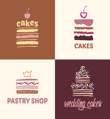 Set of patterns vector logos cakes.