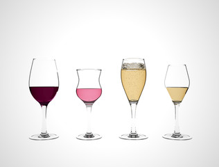 glasses with wine and champagne (3d Render)