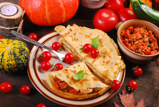 pancakes stuffed with pumpkin,zucchini and minced meat