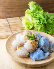 Tapioca balls with pork filling serve with vegetable
