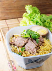 egg noodle with boiled duck in bowl