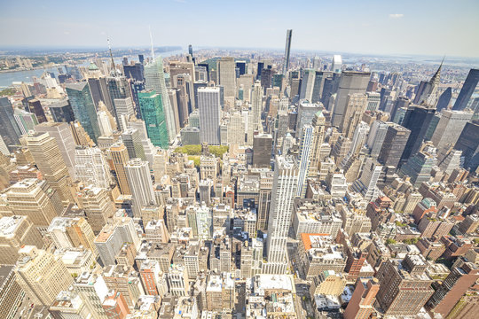 Aerial view picture of Manhattan, New York City downtown, USA.