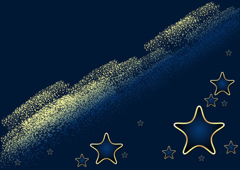 Blue Christmas Stars with Brush Effect - Background Xmas Illustration, Vector
