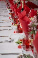 Festive table setting on room background