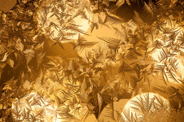 Rime on window and christmas light on background